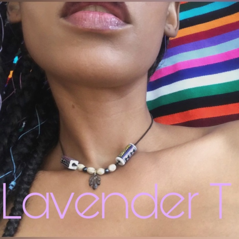 Lavender T Handmade Choker with Painted Ceramic, Wooden, Hematite, & Glass Beads